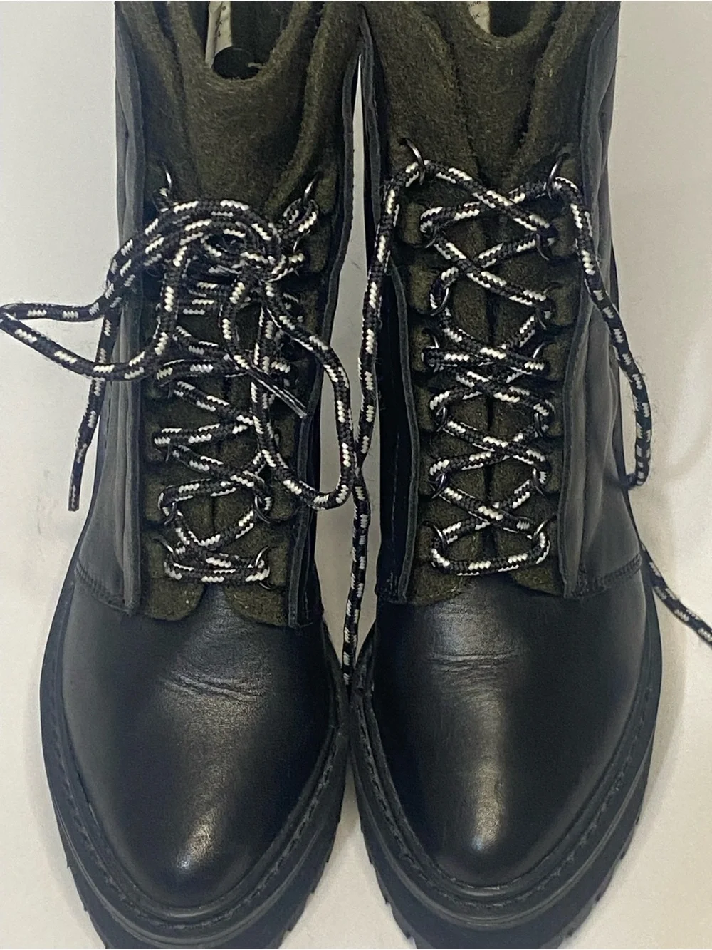 Shellys London Celee Leather Platform Lug Heel Boots Black Olive 6.5